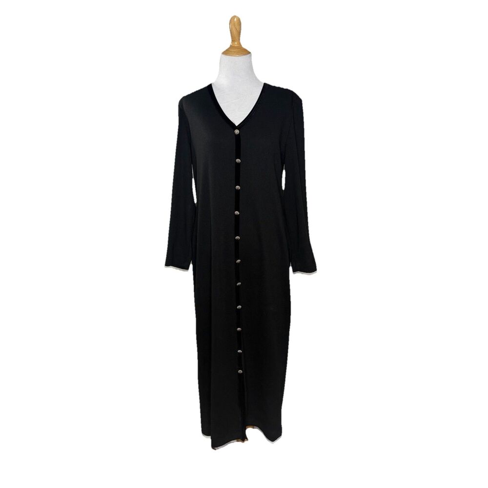 Sunshine Starshine Vintage Black Longsleeve Sweater Button Front Dress Sz Medium
